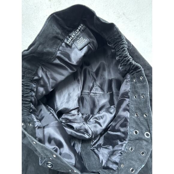 Vintage Black Suede Pants Grommet Studded Rocker Goth Punk Biker Style Large - Picture 6 of 9